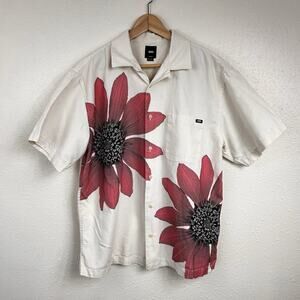 Vans Shirt Mens M Off the Wall Loose Fit Floral Pink Flower Big Daisy Sunflower